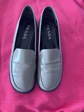 prada loafer female shoe size 39preowned good condition metalic grey colored