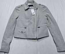 Banana Republic Women  s Moto Jacket Tweed White Size 4P Asymmetrical Zip