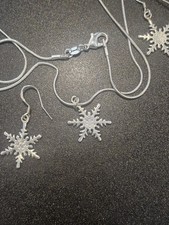 Sterling Silver 925 Snowflake Set Necklace Earrings 7.07g Gift