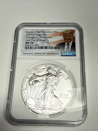 2020(S) NGC MS70 Emergency Production FDOI ‘TRUMP’ American Silver Eagle Dollar