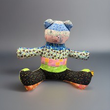Vintage Handmade Patchwork Quilt Stuffed Teddy Bear - So Cute 
