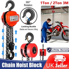 Chain Hoist Block and Tackle 2 Ton Capacity Winch Engine Lift Puller Fall 3M UK