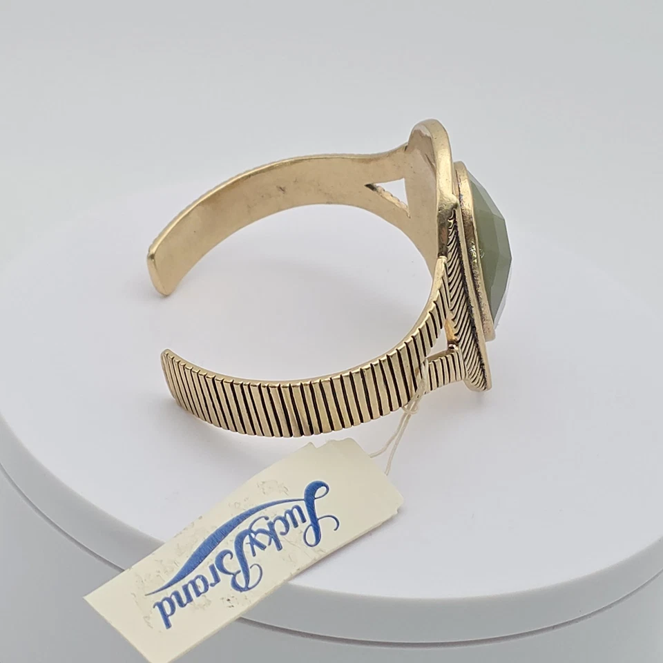 ¡Nuevo! Brazalete Brazalete LUCKY BRAND Verde Oliva Piedra Facetada Martillado Tono Dorado Ajustable Foto 4 de 4