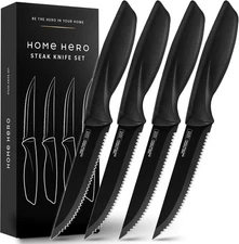 Home Hero Steak Knife Set - Effortless Cutting & Serrated Steak Knives - Rust-Re