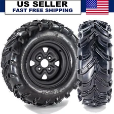 2PCS ATV Wheel and Rim, 25x10-12 ATV Tire UTV 6 Ply All-Terrain Tires 4*137 PCD