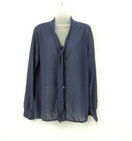 Yumi Textured Transparent Navy Blue Shirt Size 16 Uk CR26 EE 04