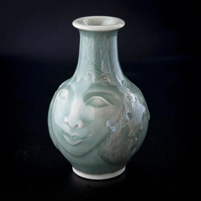Vintage Signed Numbered Art Pottery Vase With Two Faces Man