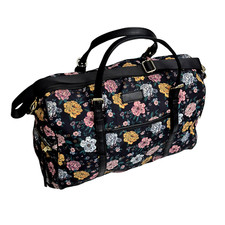 Floral Travel Tote Bag, Zip Closure Removable Handle straps, Black Floral