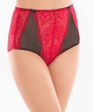 SOMA FESTIVE RED BLACK BREATHTAKING SHEER LACE RETRO BRIEF PANTIES MEDIUM