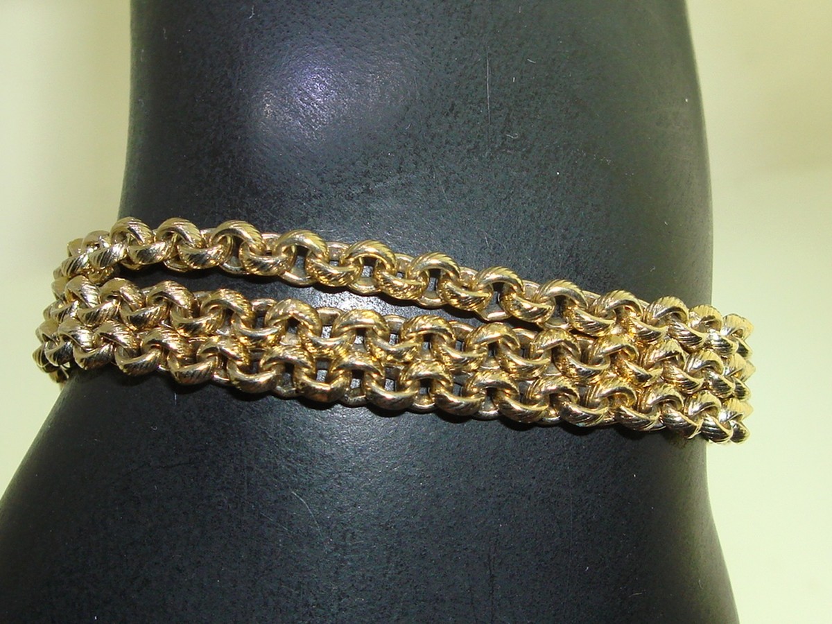 アクセサリー hc USA vintage goldette bracelet VINTAGE GOLDETTE 3 STRAND GOLD TONE ROLO LINK BRACELET! EX