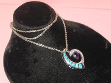 Lovely Free Form  Sterling Pendant Necklace ~ Opals ~ CZ's