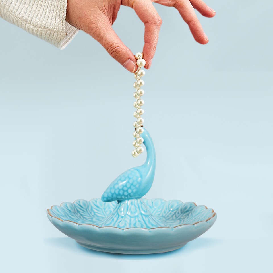 Necklace Holder Plate Peacock Ring Jewelry Tray Accessories eBay