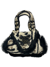 Vecchia Borsa in eco pelliccia zebrata con 3 tasche animalier clutch peluche di