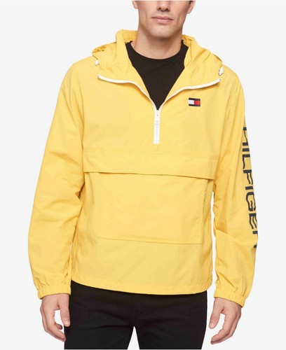 Tommy Hilfiger Men's Retro Lightweight Taslan Hooded Popover Water Resistant Windbreaker Jacket