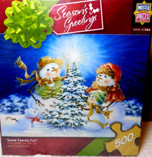 Master Pieces Season Greatings "Snow Family Fun" 500 Piece Jigsaw Puzzle NEW