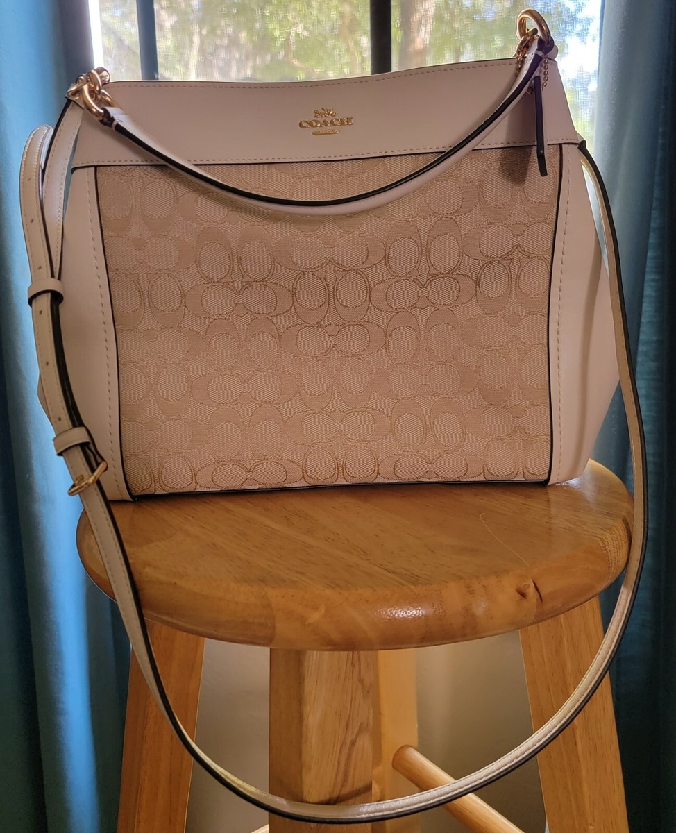 Coach Shoulder Bag Small Lexy Signature Jacquard Leather Khaki