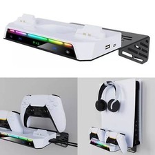 For PS5 Slim Console Universal Wall Mount PS5 Gamepad Holder with RGB Light Bar