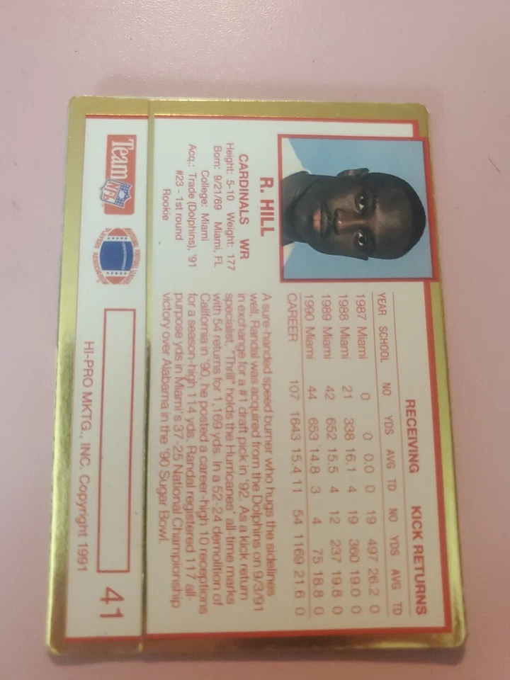 Randal Hill RC 1991 Action Packed Rookie Update Cardinals #41  - Image 2 of 2