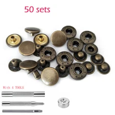 Snap Fasteners Heavy Duty Buttons 10/12/15mm Metal Press Studs Poppers With Tool