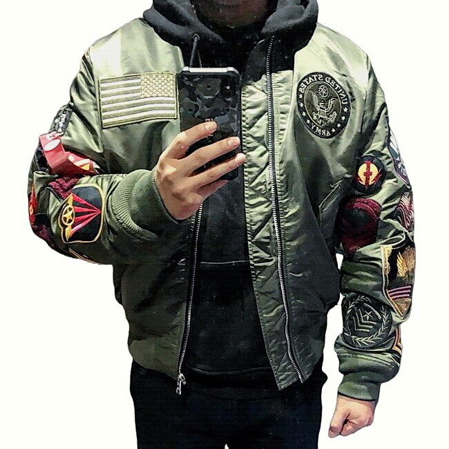 Mens Retro Tactical Flight Bomber Jacket Arm-badge Vintage Style
