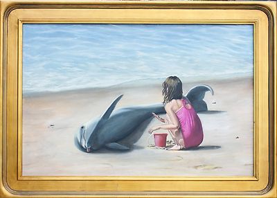 Original Dolphin Beach Painting ''Can We Keep It?'' (Oil 24x36'') Dolphin Art