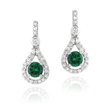 925 Silver Round 1ct Lab Created Emerald  CZ Teardrop Dangle Earrings