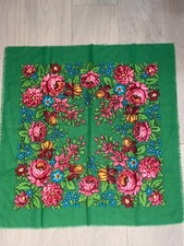 VINTAGE PAVLOVO POSAD 1991 SIGN WOOL SQUARE SCARF MADE IN FORMER USSR EXCELLENT