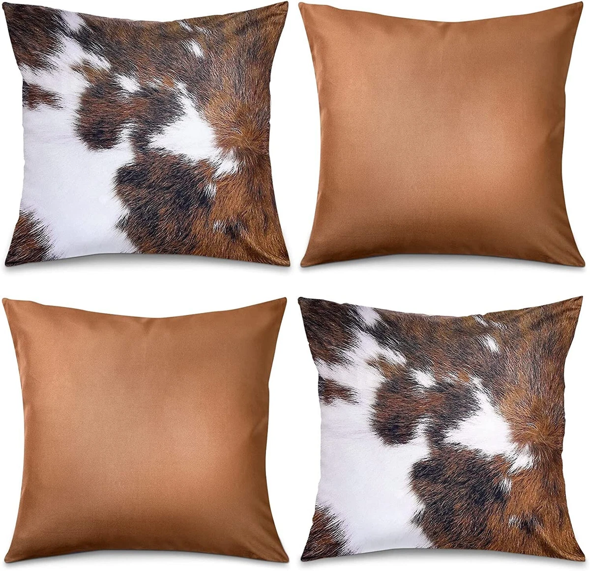 4 Home Decoration Throw Pillow Cases Covers Tri Color Brown