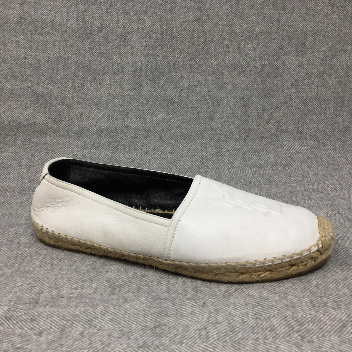 【関税&送料込み】Saint Laurent Leather Women Shoes Espadr Saint Laurent YSL Logo Espadrille Flats Shoes Womens Size 8