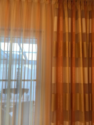 Fertigvorhang, Webgardine und Stores, goldfarben, für Fenster ca. 2,25 m x 2,45