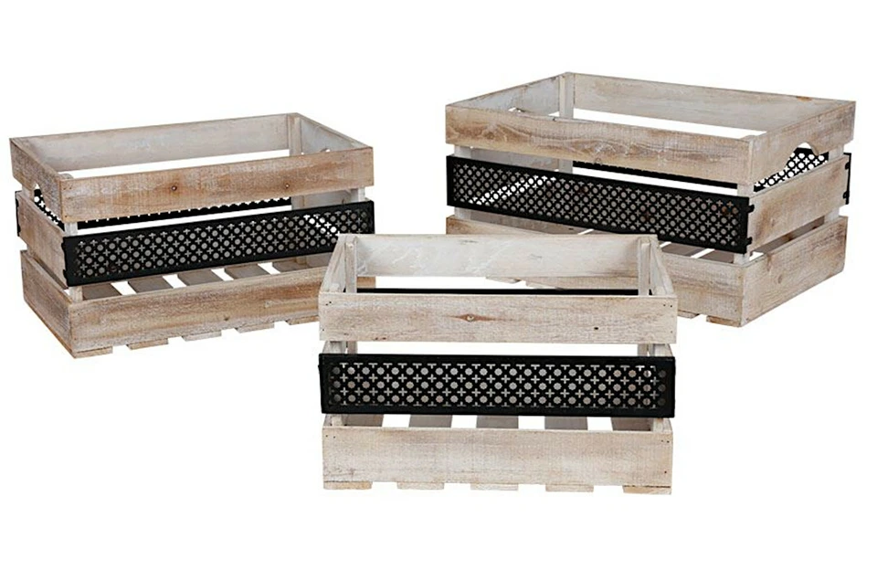 Deko-Holzkisten Avec Métal 3tlg Caisse Décorative Boîte Rangement Aspect Usé - Photo 1/2