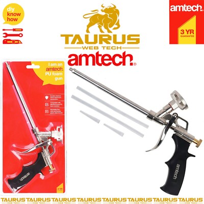 AMTECH PU Schaumstoffpistole Aluminium einstellbarer Durchfluss erweiternder Applikator Aufsätze UK