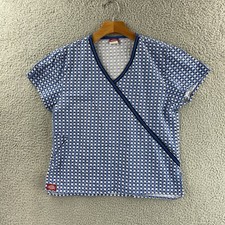 Dickies Scrub Top Womens XS Blue Stars Print Nursing Medical Pockets Shirt