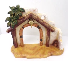 Resin Christmas Nativity Faux Stone Arch Manger Open Entrance Star Palm Trees 9"