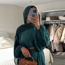 2pcs Open Kaftan Abaya Women Long Dress Set Elegant Kimono Muslim Robe Ramadan