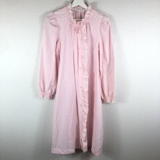 Miss Elaine Vintage Pink SeerSucker House Dress CottageCore Nightgown Sz Small