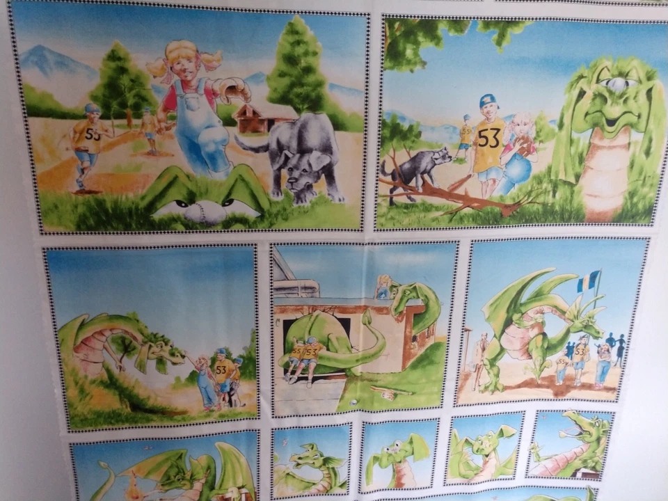 The Story of Lagon Dragon Fabric Panel book quilt Peter Wahe poem 100% Cotton - Image 4 of 4