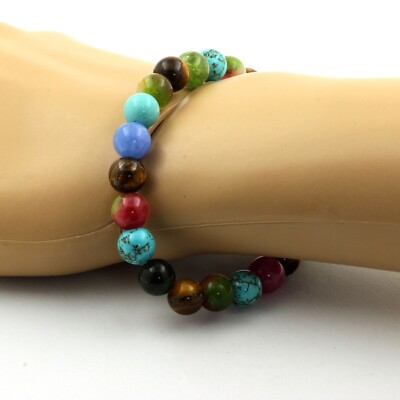 Tigerauge Perlen Armband + Turmalin mehrfarbig + Turmalin Wassermelone