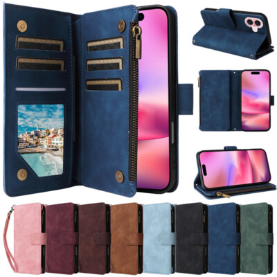 Handyhülle für Phone 17 16e 15 14 13 12 11 Pro Max 8 7 Leder Wallet Case Schutz