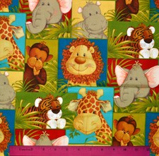 Jungle Babies Fabric - HALF YARD - 100 Cotton - Baby Nursery Safari Animals