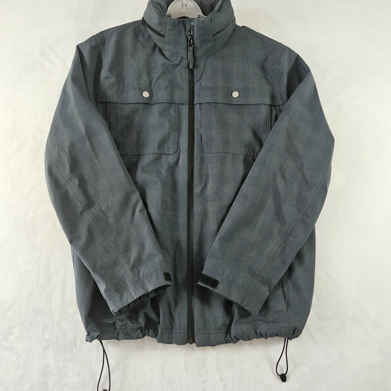 L.L. Bean Mens Regular Blue Nylon Hooded Jacket with Collar 293815