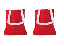 Qty 2 Small Book Bag Red Tote Bags Reinforced Cotton Gifts School Kids 12x12x3
