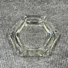 VTG Large Hexagonal 8x8 Clear Glass Ashtray Heavy Mid Century Cigar Cigarette
