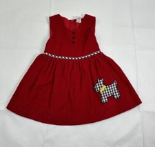 Vintage Red Corduroy Plaid Scottie Dog Jumper Dress Size 4T Plaid Trim