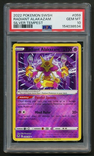 Radiant Alakazam 059/195 Holo Rare Pokémon 2022 Silver Tempest PSA 10