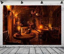 7x5ft Medieval Tavern Backdrop Photography Fireplace Props Halloween Decor
