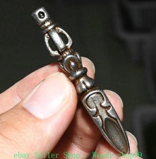 2" Old Tibet Buddhism Sky Iron Phurba Dagger Holder Statue Amulet Pendant