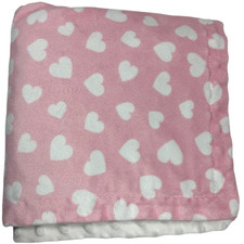 Pink White Heart Baby Girl Blanket Raised Minky Dot Backside 30x40 Unbranded