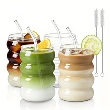 Glass Cups - High Borosilicate Drinkware - 11.8oz Vintage Ripple Set