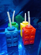 Toy Block Lego Shaped Straw Sippy Cup Water Bottle New Complete Red Blue Green Y